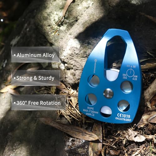 Image of NewDoar 30 KN CE Certified Large Rescue Pulley Single /Double Sheave with Swing Plate