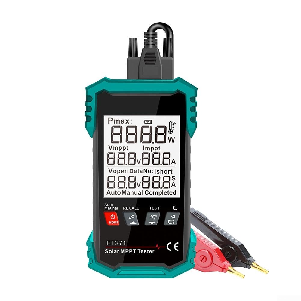 ET271 Misuratore di energia solare con tester fotovoltaico 2000W per moduli fotovoltaici, display da 3,2", protezione da sovratensione, registrazione dati, blu