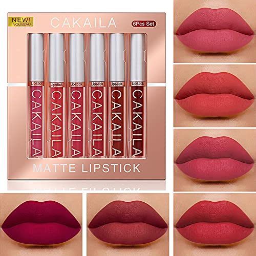 6Pcs Matte Liquid Lipstick Set Lip Stain Makeup, 24 Hour Long Lasting Waterproof Dark Red Matte Matt Lipsticks Lip Gloss Sets for Women, Velvety Long Lasting High Pigmented Nude Waterproof Lipgloss Kit Girls Women Make Up Gift Set