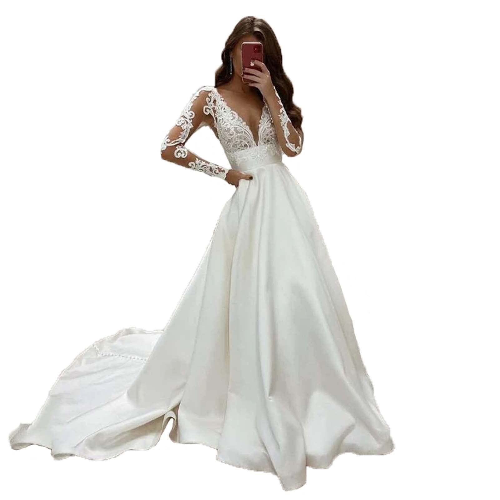 Vestido de Novia Retro de Encaje Appliques, Manga Larga, Sirena, Dama de Honor, Blanco
