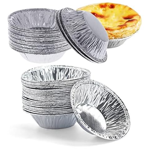 100 PCS Tart Foil, Mince Pie Baking Tray, Premium Aluminum Foil Trays for Hong Kong-Style Egg Tart, Cake, Fruit Tart, Small Pie Baking (Disposable) Cover