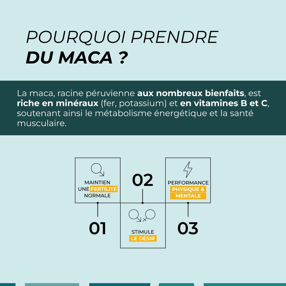 Maca Jaune - CUURE - Racine Naturel du Pérou - Perfomances Physiques et Sportives - Fertilité - Régulateur Hormonal - 60 Jours - Conditionné et Formulé en France