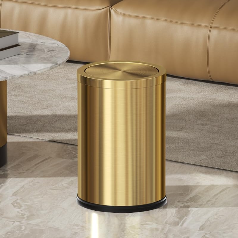 Miniatura 2 de cleaning Bote de basura de acero inoxidable con tapa abatible baño cubo de basura para cocina Inodoro Sala de estar monocapa dorada