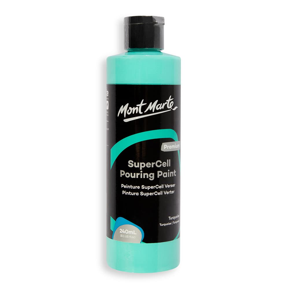 Mont Marte Turquoise Supercell Pouring Paint Premium 8.1 Us Fl.oz (240Ml) – Paint Bottle, Creates Instants Cells In Fluid Art, Ideal For Art, Craft, Pour Art