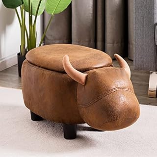 CASART Animal Storage Ottoman, Padded Ride-on Footstool with Flip Top Lid & Non-Slip Feet, Wooden Frame Decoration Footrest Organiser Chest for Bedroom, Living Room, Office (63 x 33 x 33 cm, Brown)