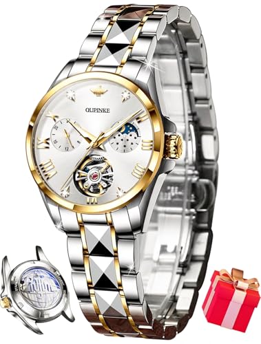 Image of OUPINKE Automatic Watch for Women Self-Winding Luxury Original Ladies Watch | Skeleton Mechanical Diamond Gold /Black /Sliver 24 Hours Gift Wrist Watches
