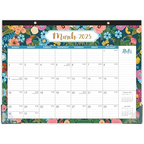 2025-2026 Desk Calendar - March 2025 - June 2026, 2025-2026 Calendar, 16 Months Desk Calendar 2025-2026, Calendar 12x17 with Corner Protector and Large Ruled Blocks Cover