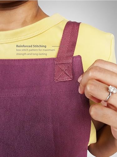 Image of Kitchen Apron - 100% Cotton, Adjustable Neck strap, Large Pocket - Unisex Apron for Men & Women - Cooking, Baking, BBQ, Gardening - Solid Colours, Striped and Checkered Patterns