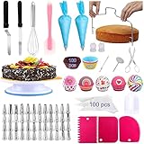 KAMIDA Cake Decorating Kit, 372 PCS Cake Decorating Supplies with Piping Bags and Tips Set, Non-Slip Cake Turntable, Leveler, Icing Spatula and Cupcake for Beginners & Pro Cake Lovers