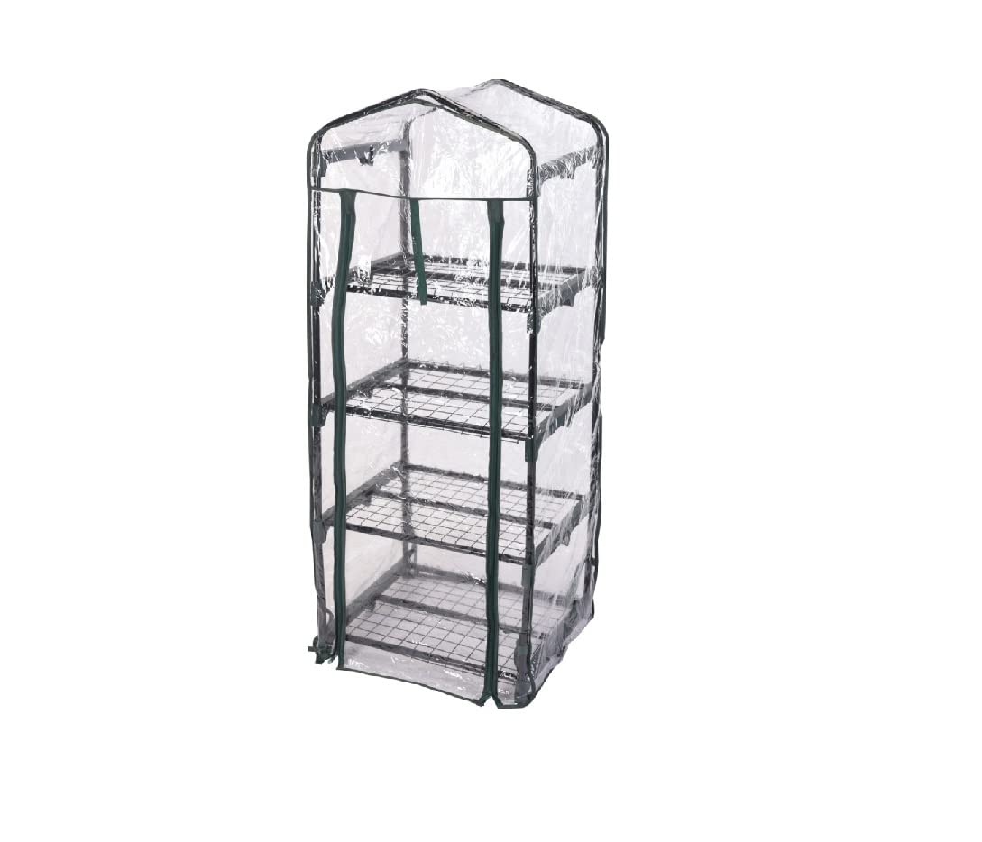 BARGAIN4ALL Mini serra a 4 livelli con telaio – Garden Grow House – Ripiani robusti – per piante, piantine – con rivestimento in PE resistente alle intemperie, nero
