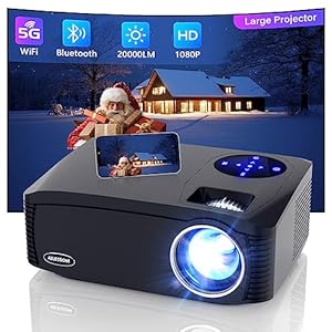 Native 1080P 5G WiFi Bluetooth Projector, AILESSOM 20000LM 450″ Display Support 4K Movie Projector, High Brightness for Home Theater and Business, Compatible with iOS/Android/TV Stick/PS4/HDMI/PPT/USB