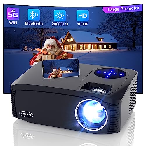 Native 1080P 5G WiFi Bluetooth Projector, AILESSOM 20000LM 450″ Display Support 4K Movie Projector, High Brightness for Home Theater and Business, Compatible with iOS/Android/TV Stick/PS4/HDMI/PPT/USB