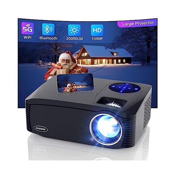 Native 1080P 5G WiFi Bluetooth Projector, AILESSOM 20000LM 450″ Display Support 4K Movie Projector, High Brightness for Home Theater and Business, Compatible with iOS/Android/TV Stick/PS4/HDMI/PPT/USB