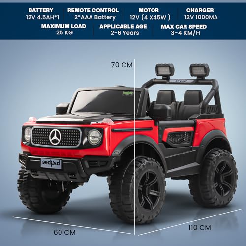 Image of Baybee Benzie 4x4 Battery Operated Jeep for Kids, Ride on Toy Kid Car with RGB Windshield Light & Music | Baby Big Battery Cars | Electric Jeep Car for Kids to Drive 2 to 6 Years (Red)