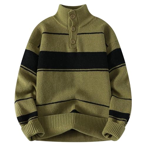 Men's Colorblock Casual Knitted Warm Sweater Button Turtleneck Sweater Long Sleeve Streetwear Y2K Knitwear Pullover