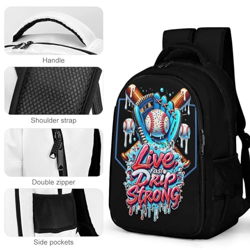 Live Drip Strong Baseball Home Plate Drip Backpack Large Capacity Backpacks Leisure Travel Daypack 12.6X7.3X16.5 Inch4
