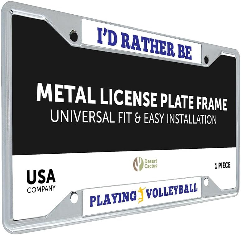 Desert Cactus I'd Rather Be Playing Volleyball License Plate Frame Car Tag Holder Auto (Volleyball)
