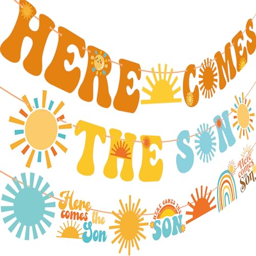 Here Comes The Son Baby Shower Banner Here Comes The Sun Baby Shower Decor 3PCS Sunshine Party Decoation for Boho Sun Supplies First Trip Arount The Son Birthday Party Supplies