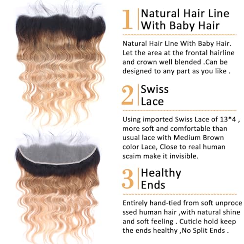 Image of 13x4 HD Lace Frontal Closure Body Wave, Skinlike HD Lace Melt into Skin Perfectly,16A Grade Ombre Body Wave Human Hair Lace Frontal Closure Pre Plucked Hairline With Baby Hair 18 Inch Natural Color