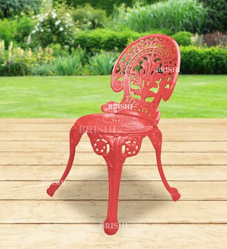 Image of BRISHI Cast Aluminium Garden Patio Seating Chair and Table Set for Balcony Outdoor Furniture with 1 Table and 4 Chair Set (Red)