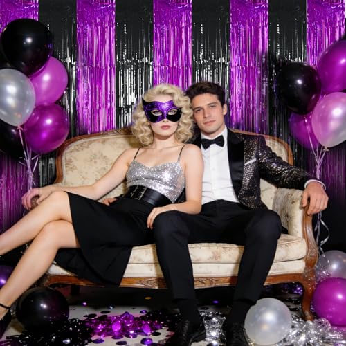 Image of TONIFUL Black Hot Pink Door Streamers,Black and Pink Photo Booth Backdrop Metallic Streamers Foil Fringe Curtain for Birthday,New Year,Graduation,Grad,Baby Shower Party Streamers Decoration