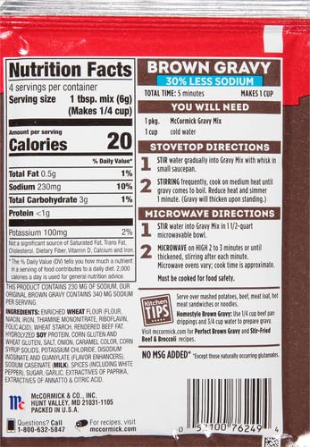 Image of McCormick 30% Less Sodium Brown Gravy Mix, 0.87 oz (Pack of 12)