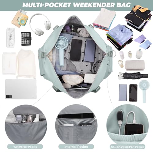 Weekender Bags for Women,Extra large 66L Expandable Travel Duffel Bag with Shoe Compartment,Toiletry Bag,Overnight Bag with Waterproof Pocket,USB Charging,Carry On Backpack for Gym,Hospital,Beach4
