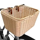 Bike Basket, Wicker Basket for Bike, Hand-Woven Bicycle Basket, Detachable Wicker Front Handlebar Bike Basket