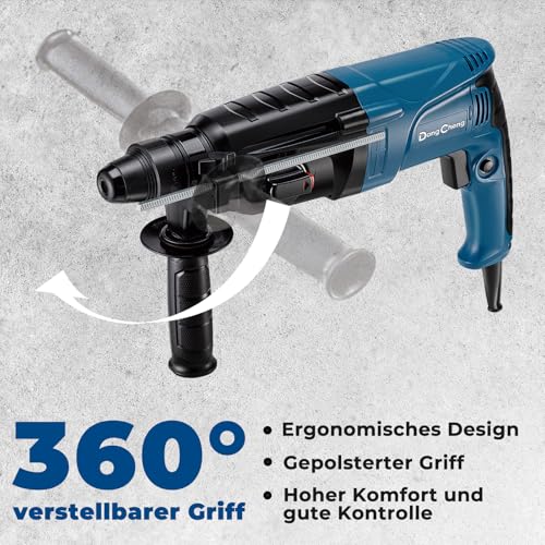 DongCheng Bohrhammer 800W, Schlagenergie 2.8 J, Leerlaufdrehzahl 0-1200U/min, mit 4 Drill Bit SDS plus, Bohren bis 26mm, 4 in 1 Bohrmaschine, Abbruchhammer, Anti-Vibrationsgriff