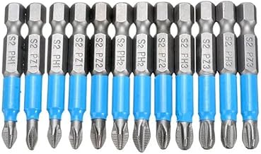 Bit Phillips PZ1 PZ2 PZ3 PH1 PH2 PH3 Magnetic Bits for Cordless Screwdriver, 12 Pieces Non-Slip Bit, 1/4 Inch Hex Shank, 50 mm Length
