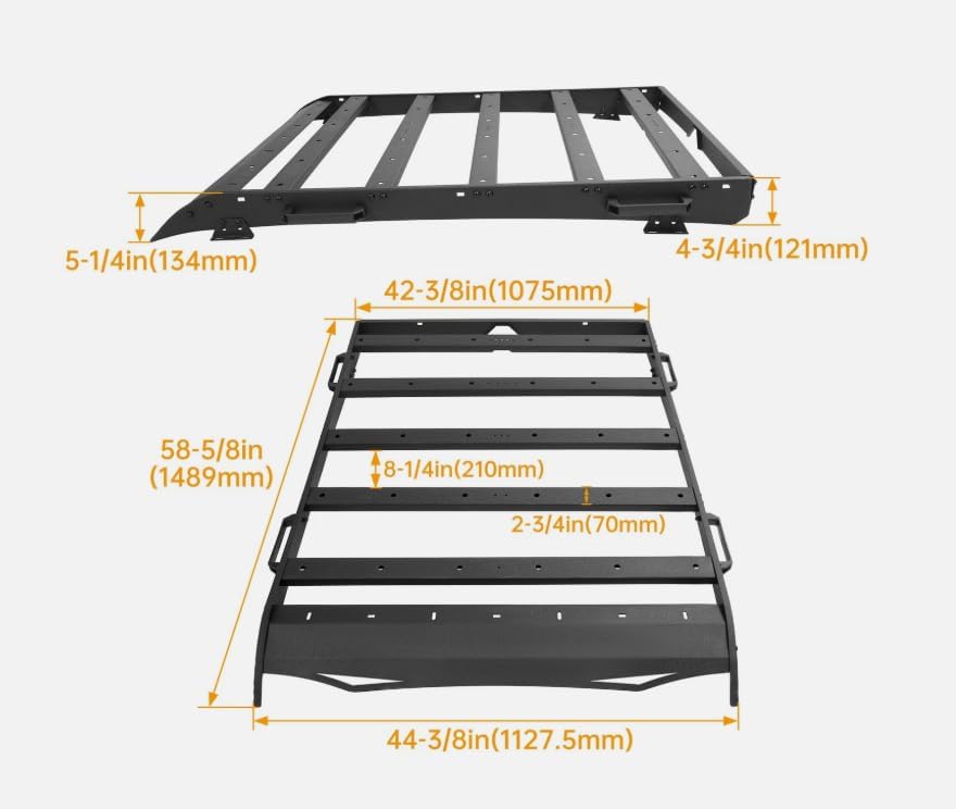 Roof Rack Cargo Carrier Basket Steel Double Cab 2005-2023, Replacement for Toyota Tacoma OEM