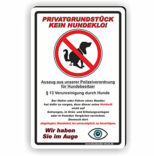 Fassbender-Druck SCHILDER Privatgrundstück - Kein Hundeklo Schild/Kein Hundekot/T-001 (20x30cm Schild)