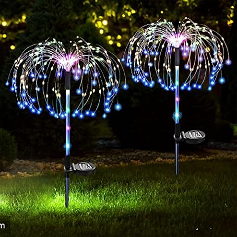 XRR Solar Lights for Outdoor Garden, Pack of 2, 120 LED Solar Fireworks Light, 2 Modes, Solar Lights, Garden Decoration with 7 Colour Changing, Paths, Festival Decoration (Multicoloured) Cover