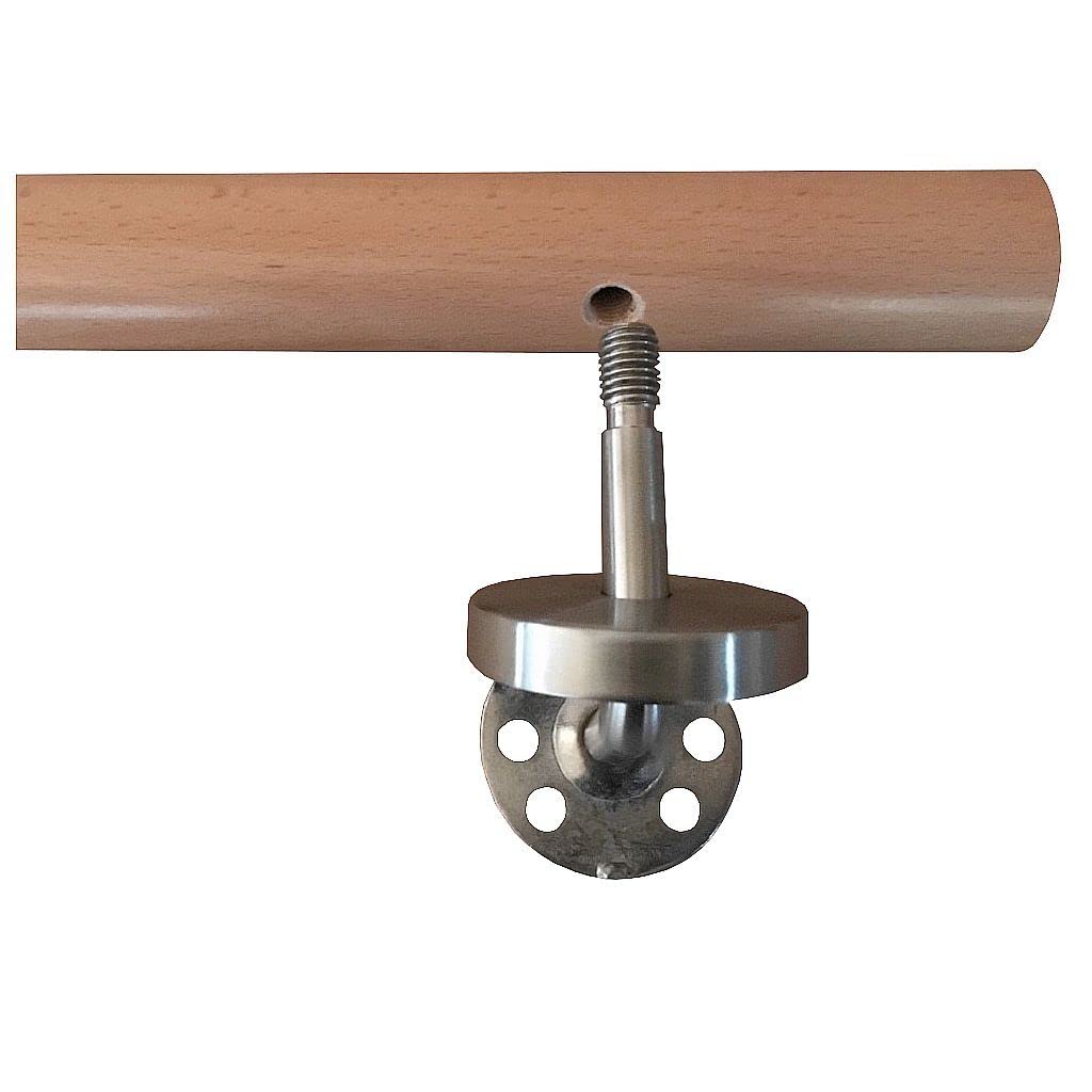 TIBU Eiche Holz Handlauf Geländer 200 cm, Ende Halbkugel gefräst, 3 gewinkelte Halter