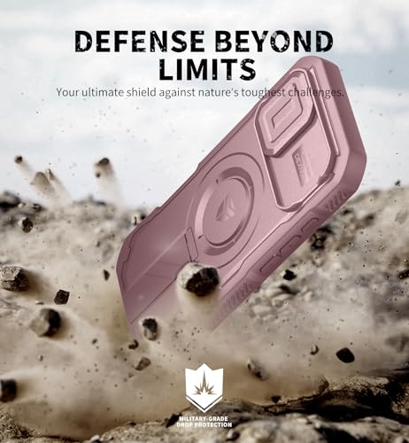 Image of Dexnor for iPhone 17 Case with Slide Camera Cover & Adjustable Kickstand & Built-in Screen Protector, Compatible Wireless Charging, Rugged Cases Heavy-Duty Magnetic Protective Cover, Peony Pink