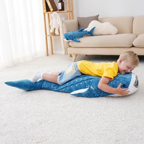 Image of Mukouxun 39 Inch Whale Shark Stuffed Animal - Giant Plush Shark Pillow Toy, Realistic Big Whale Shark Plushie for Kids and Ocean Lovers, Large Cuddly Gift