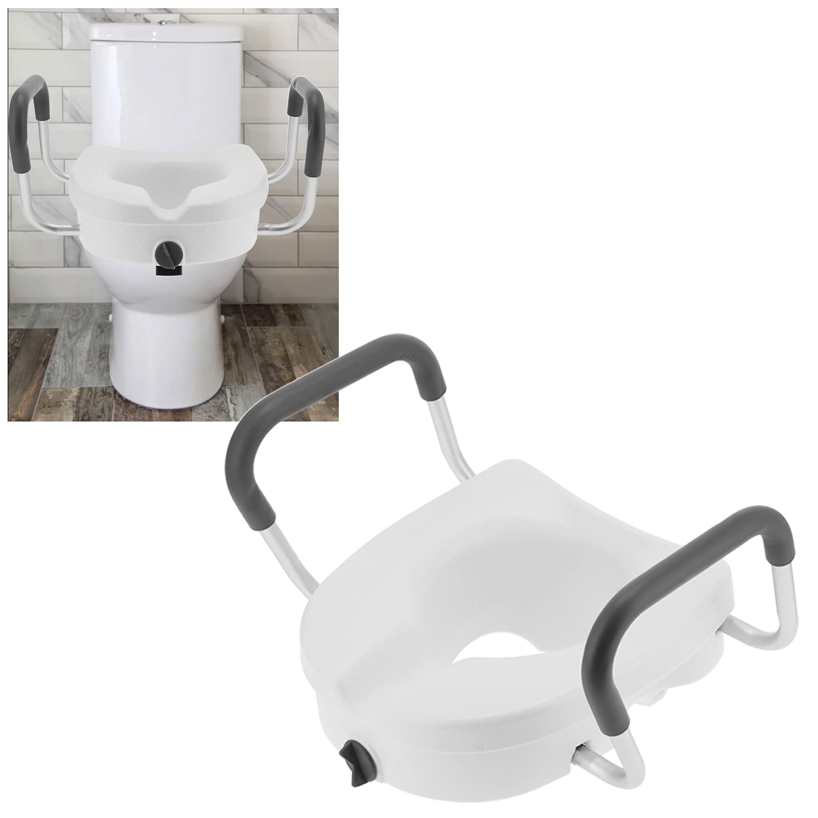 Raised Toilet seat, Height Adjustable with Non Slip armrests for Seniors, Pregnant Women, and Disabled Aluminum Alloy 136kg