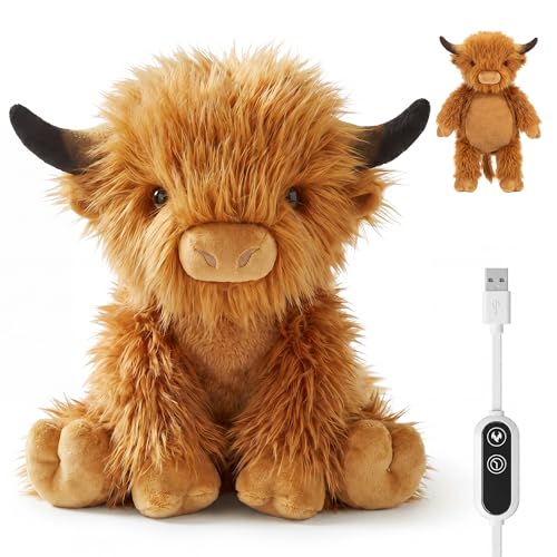 Image of Electric Heated Highland Cow, USB Heating Pad Stuffed Animal for Women | Soft warm plush with auto shut-off, ideal for stomach, belly, back and neck. Unscented design for period use.