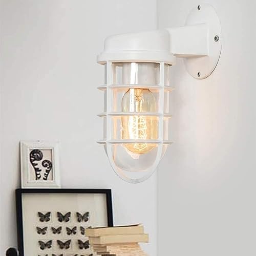 Miniatura 2 de Retro Metal Cage Wall Light Creative Wrought Iron Explosion-Proof Glass Wall Lamp Industrial Style Nautical Sconce for Bar Bedroom E27