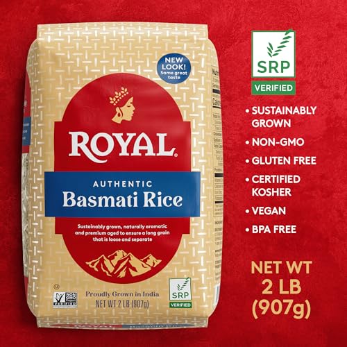 Image of Royal - Naturally Aged Authentic Long Grain Indian White Basmati Rice, 2 lb (Pack of 2)
