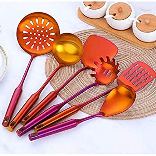 Juego de Utensilios de Cocina de Acero Inoxidable Cuchara para Sopa Dorada Pala ranurada Utensilios de Cocina Espátula Colador Cucharón para Servir Pasta，Colorful