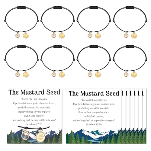 Cunno 24 Sets Mustard Seed Bracelet Bulk Mustard Seed Faith Bracelets with Inspirational Cards Gift Vbs Christian Religious Gifts for Women Men Church Wedding Baptism
