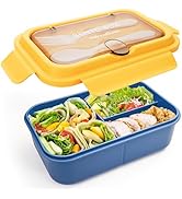 Fanhaw 40 Oz/5 Cup Bento Box for Kids, Men and Women, Lunch Box with 3 Compartments, Utensil, Mic...