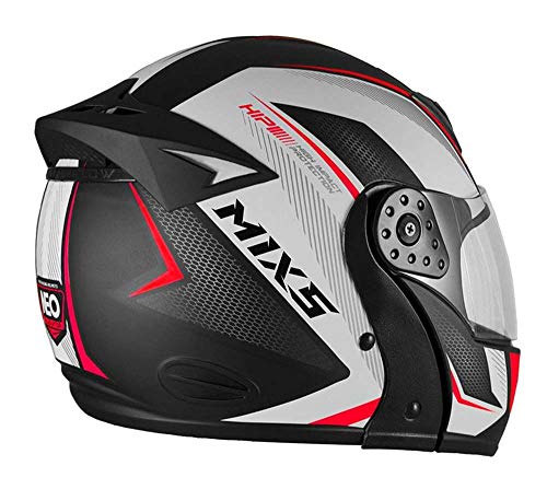 Capacete Mixs Gladiator Neo Brilhante Escamoteavel Articulado Robocop preto com vermelho 58