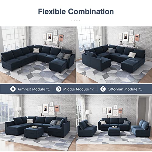 HONBAY Convertible Sectional Sofa Modular Couch with Reversible Chaise Velvet U Shaped Couch Sleeper Sectional Sofa Set with Storage Ottoman, Dark Blue HONBAY Convertible Sectional Sofa Modular Couch with Reversible Chaise Velvet U Shaped Couch Sleeper Sectional Sofa Set with Storage Ottoman, Dark Blue
