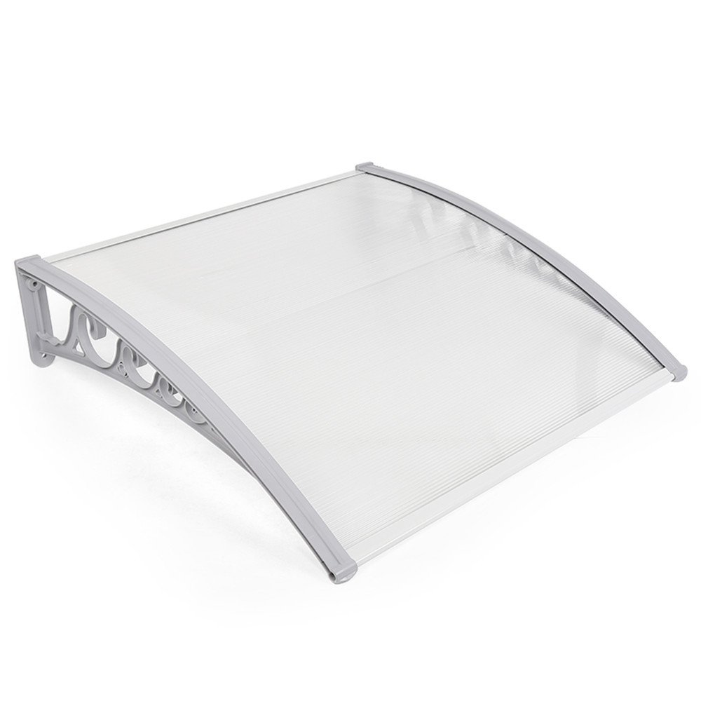 Türvordach Pultbogenvordach Haustürvordach Pultvordach (80x120cm) Aluminiumrahmen Polycarbonat Dach 5mm Weiß