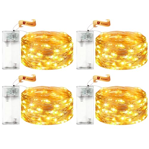VIKY® 4 Stk LED Lichterkette Batterie mit Timer, 2M 20 LED Micro Kupferdraht Lichterkette Innen Batteriebetrieben, Warmweiß Lichterkette mit Timer für Hochzeit, Silvester, Weihnachten Innen Dekoration