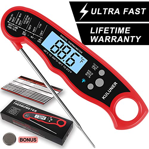 KULUNER Waterproof Digital Instant Read Meat Thermometer with 4.6” Folding Probe Backlight