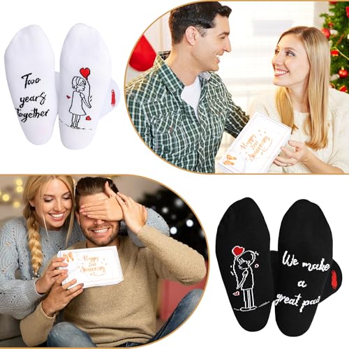 2nd Anniversary Cotton Gift Set – 2 Pairs of Romantic Cotton Couple Socks with 2 Years Anniversary Card & Gift Box for Couples, Him, Her, Husband, Wife4