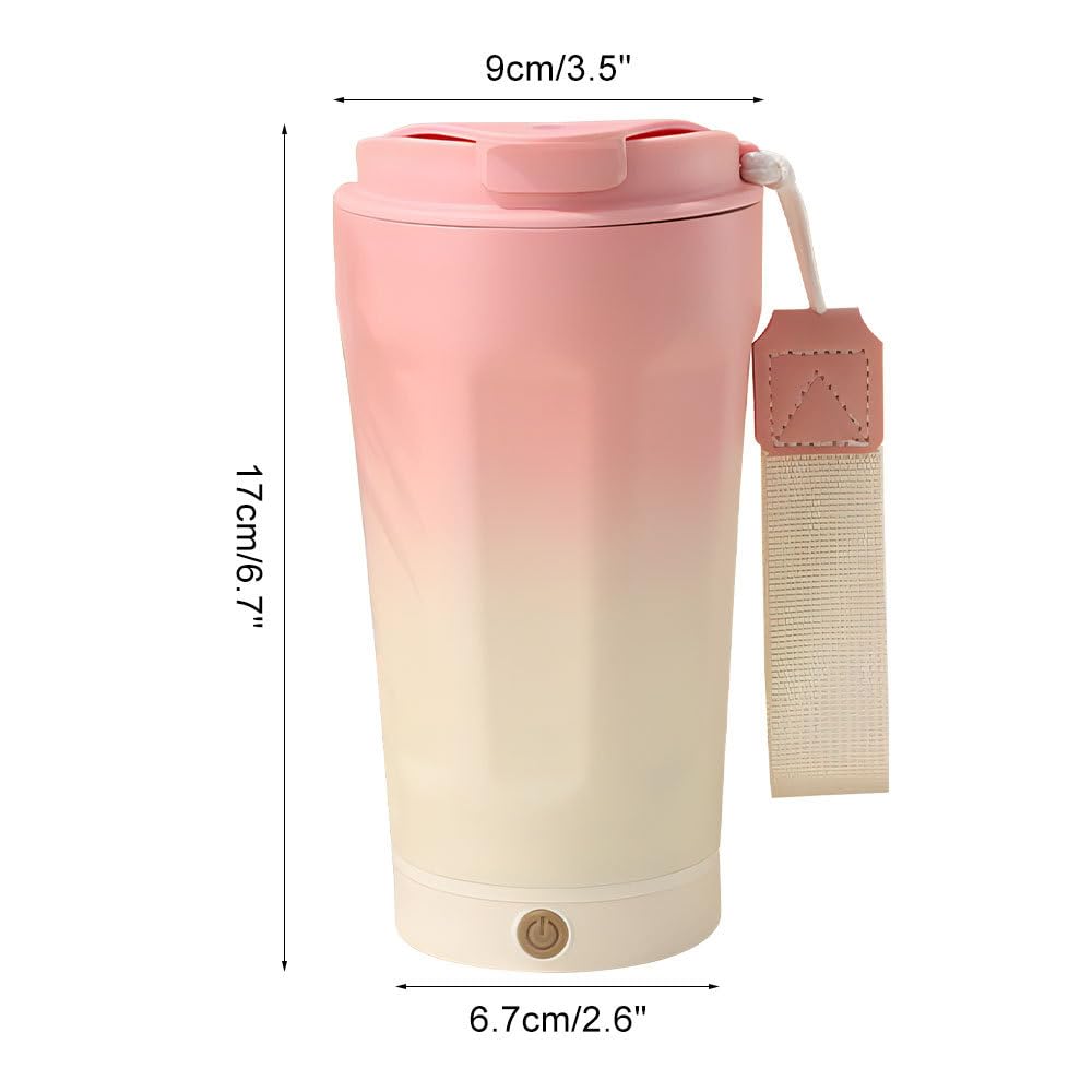 Selbstrührender Kaffeebecher, IPX6 wasserdichter magnetischer elektrischer Mixbecher mit Deckel, Rührwasserflasche aus Edelstahl 306(White Pink Gradient)